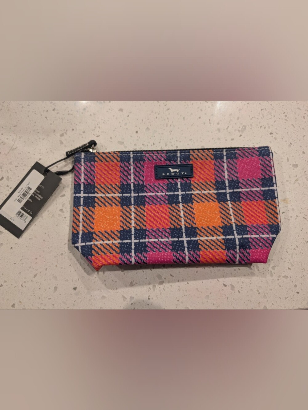 Scout Plaid Zip Pouch in Pink, Orange & Navy